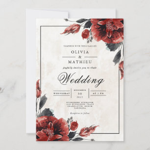 Crimson Floral Frame Romance Wedding Invitation