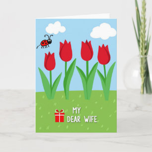 Crimson Floral Wifes Day Card