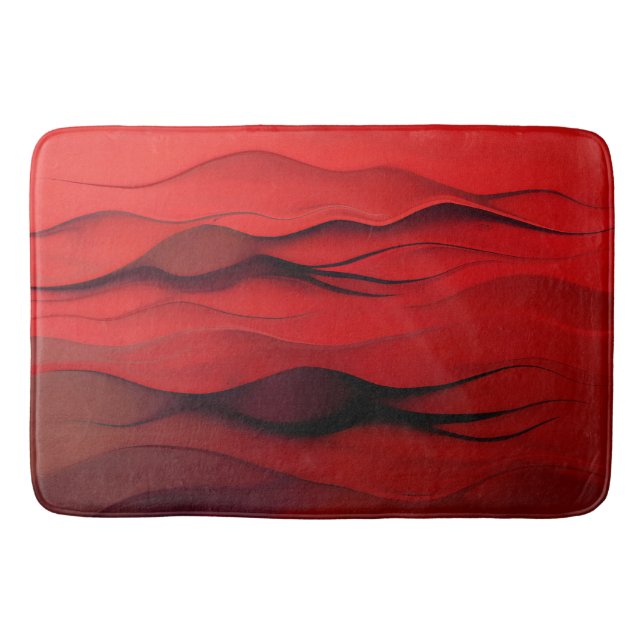 Crimson Flow – Abstract Red Waves of Motion Bath Mat (Front)