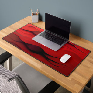 Crimson Flow – Abstract Red Waves of Motion Desk Mat