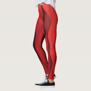 Crimson Flow – Abstract Red Waves of Motion Leggings