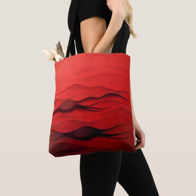 Crimson Flow – Abstract Red Waves of Motion Tote Bag (Close Up)