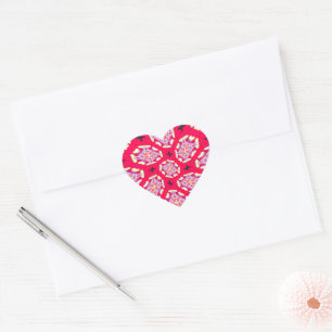 Crimson Flower Patterns Heart Sticker