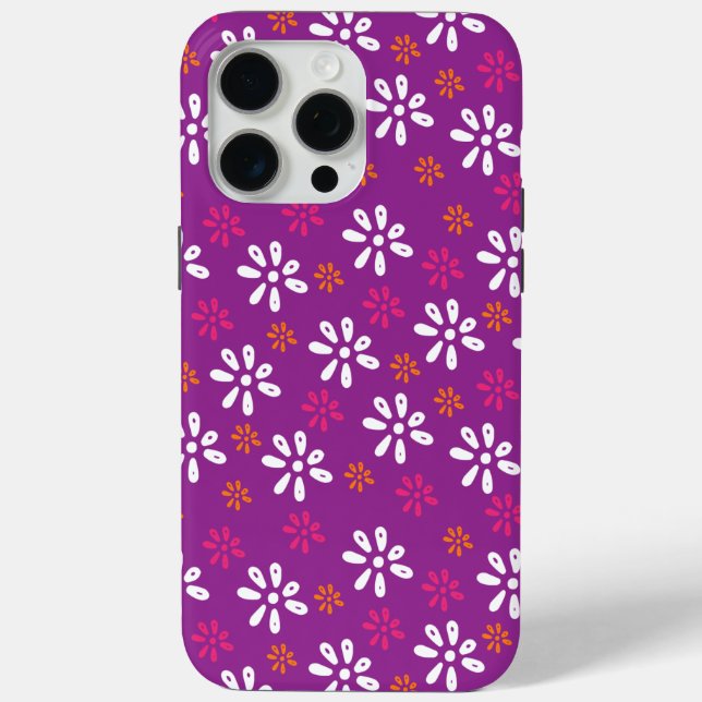 Crimson Flowers Pattern iPhone 15 Pro Max Case (Back)