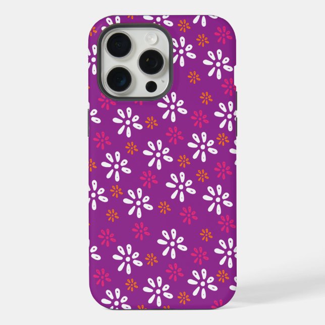 Crimson Flowers Pattern iPhone 15 Pro Max Case (Back)