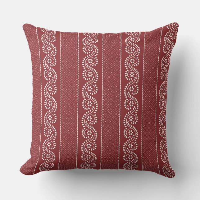 Crimson French Country Stripe Cushion (Front)