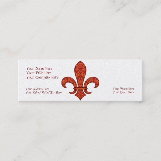 Crimson Garden Fleur de lis Mini Business Card (Front)