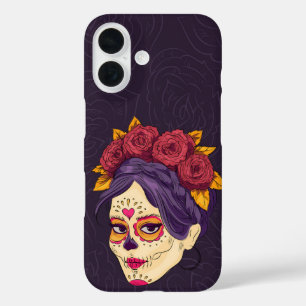 Crimson Gaze Catrina – Midnight Sugar Skull iPhone 16 Case