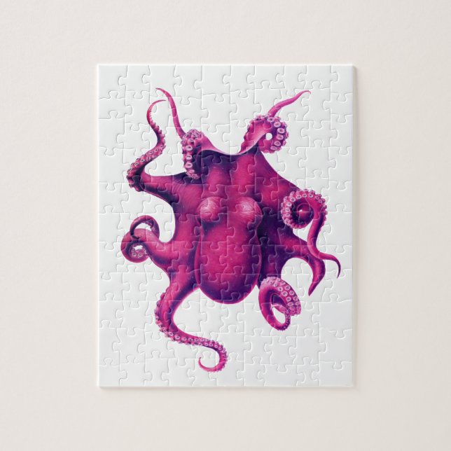 Crimson Girly Octopus Jigsaw Puzzle (Vertical)