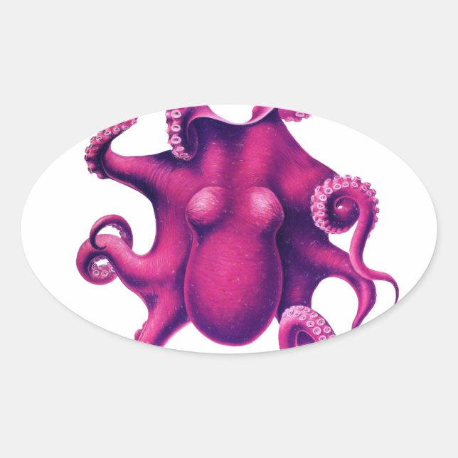 Crimson Girly Octopus Oval Sticker (Front)