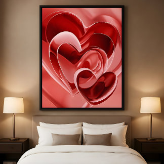 Crimson Glass Hearts - Modern Abstract Love Art Poster