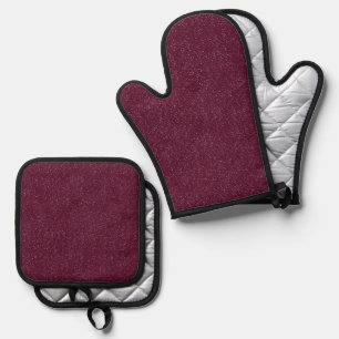 Crimson glitter oven mitt & pot holder set