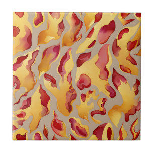 Crimson Gold Abstract Liquid Marble Ceramic Tile