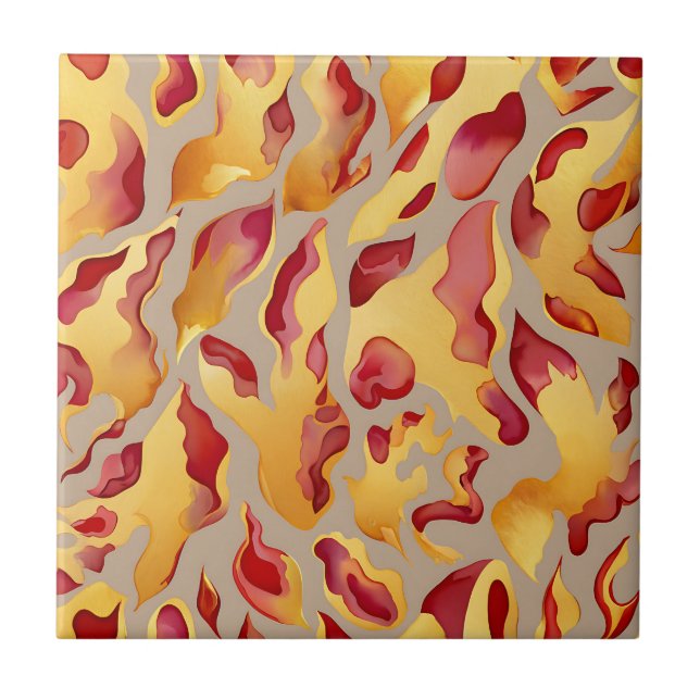 Crimson Gold Abstract Liquid Marble Ceramic Tile (Front)