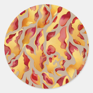 Crimson Gold Abstract Liquid Marble Classic Round Sticker
