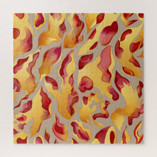 Crimson Gold Abstract Liquid Marble Jigsaw Puzzle