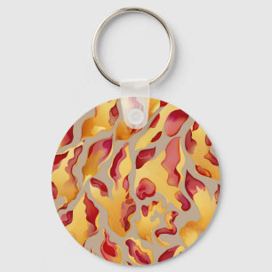 Crimson Gold Abstract Liquid Marble Key Ring
