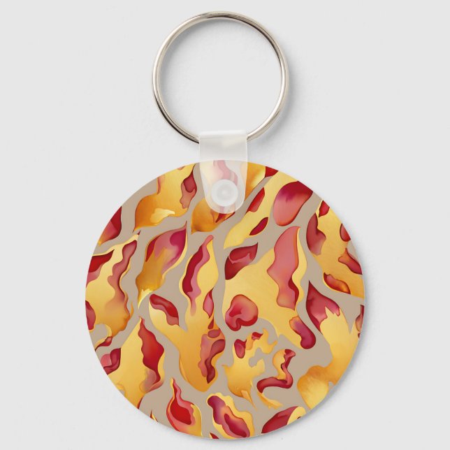 Crimson Gold Abstract Liquid Marble Key Ring (Front)