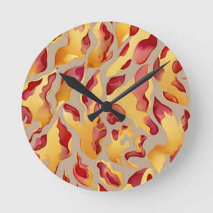 Crimson Gold Abstract Liquid Marble Round Clock