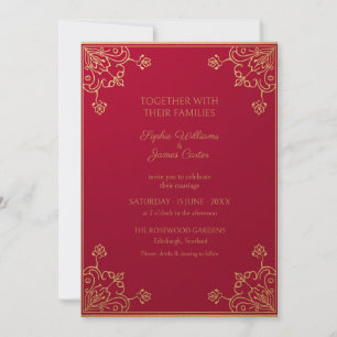 Crimson Gold Art Nouveau Wedding Invitation