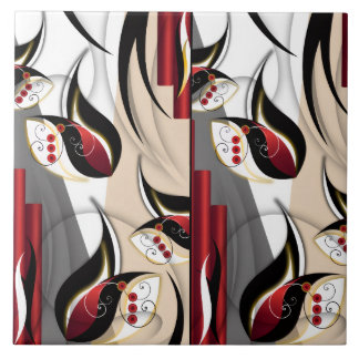 Crimson & Gold Botanical Harmony Ceramic Tile