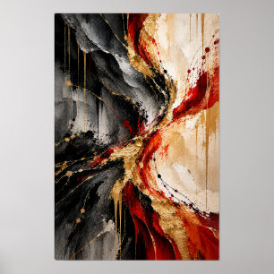 Crimson Gold Collision Abstract Wall Art