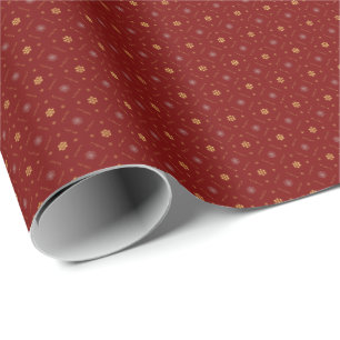 Crimson Gold Floral Gift Wrap