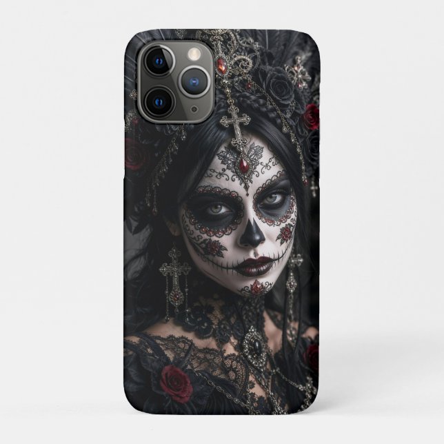 Crimson Gothic Calavera – Black Rose Case-Mate iPhone Case (Back)