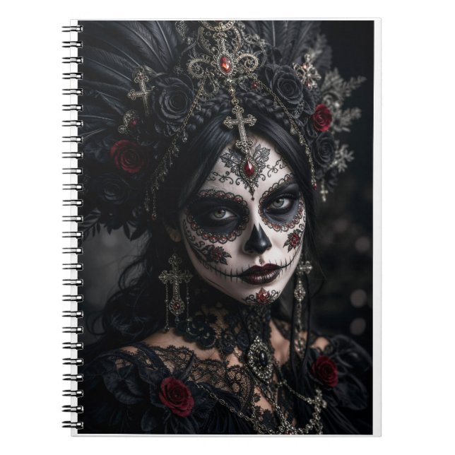 Crimson Gothic Calavera – Black Rose Notebook (Front)