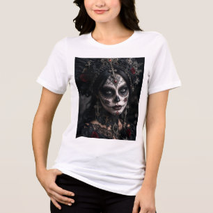 Crimson Gothic Calavera – Black Rose Tri-Blend Shirt