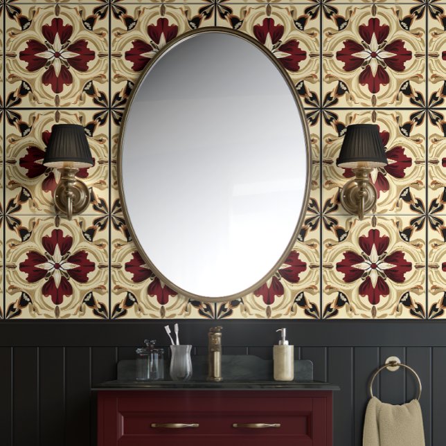 Crimson Grandeur - Red, Beige, Black - Traditional Wallpaper (Crimson Elegance Peel and Stick Wallpaper)