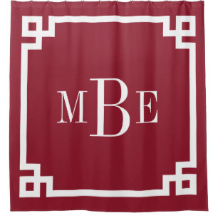 Crimson Greek Key Border Monogram Shower Curtain
