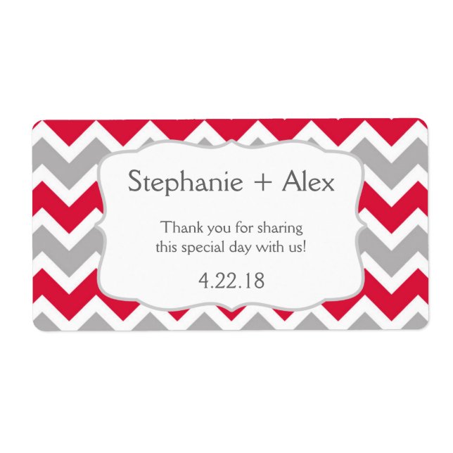 Crimson Grey Chevron Water Bottle - customise it! (Front)