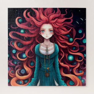 Crimson Haired Anime Female Jigsaw Puzzle