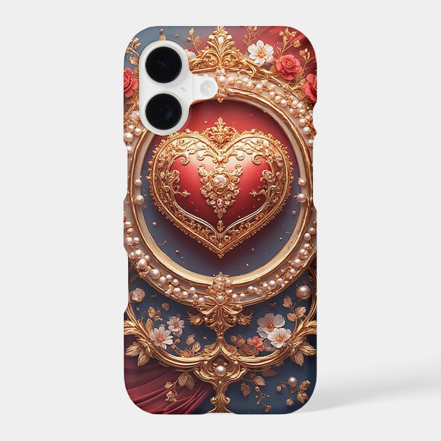 Crimson Heart Bloom Luxe ✨ Floral Pearl Romabtic iPhone Case (Back)