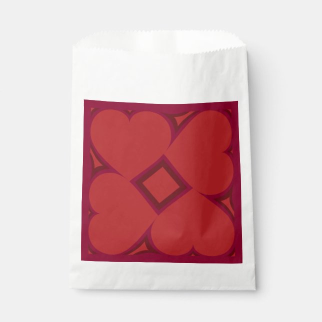Crimson Hearts and Diamond Pattern Favour Bag (Front)