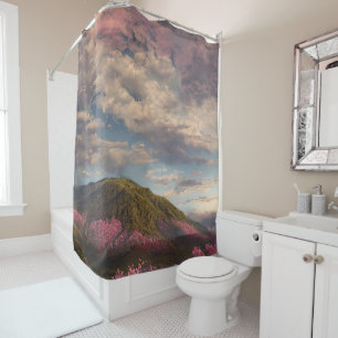 Crimson Heavens Above the Peaks Shower Curtain