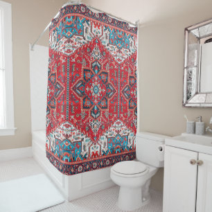 Crimson Heirloom: Moroccan Heritage Rug Art Shower Curtain