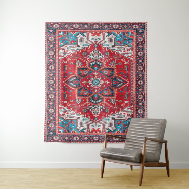 Crimson Heirloom: Moroccan Heritage Rug Art Tapestry (In Situ)
