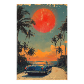 Crimson Horizon: The Retro Journey Photo Print