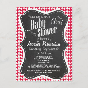 Crimson Houndstooth; Retro Chalkboard Invitation Postcard