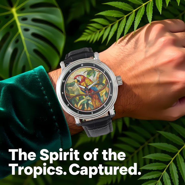 Crimson Jungle Time" - Stained Glass Red Parrot Watch (Creator Uploaded)