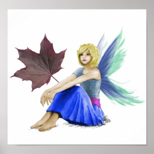 Crimson King Maple Tree Fairy with Leaf Poster