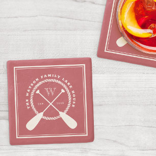 Crimson Lake House Monogram Crossed Paddles Stone Coaster
