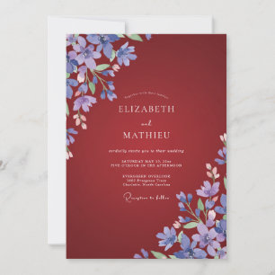 Crimson Lavender Blossom Wedding Invitation