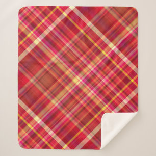 Crimson Leaves Red, Yellow, and Pink Plaid Sherpa Blanket