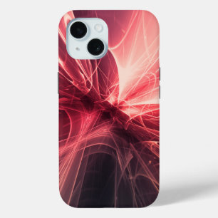 Crimson Lightwave Fractal Art iPhone 15 Case