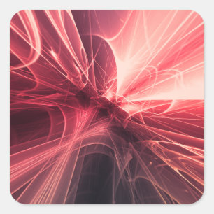 Crimson Lightwave Fractal Art Square Sticker