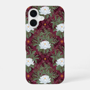 Crimson Lotus Elegance Pattern - The White Lotus iPhone 16 Case