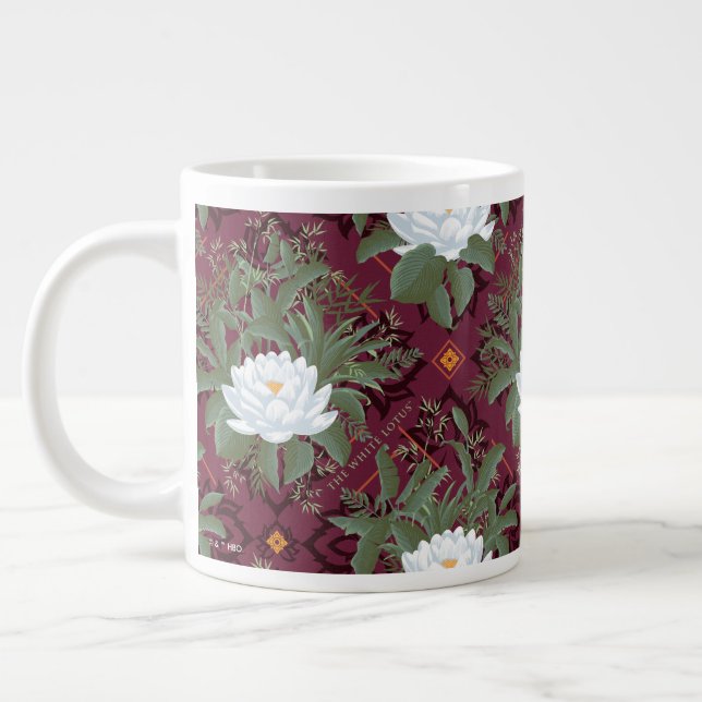 Crimson Lotus Elegance Pattern - The White Lotus Large Coffee Mug (Left)